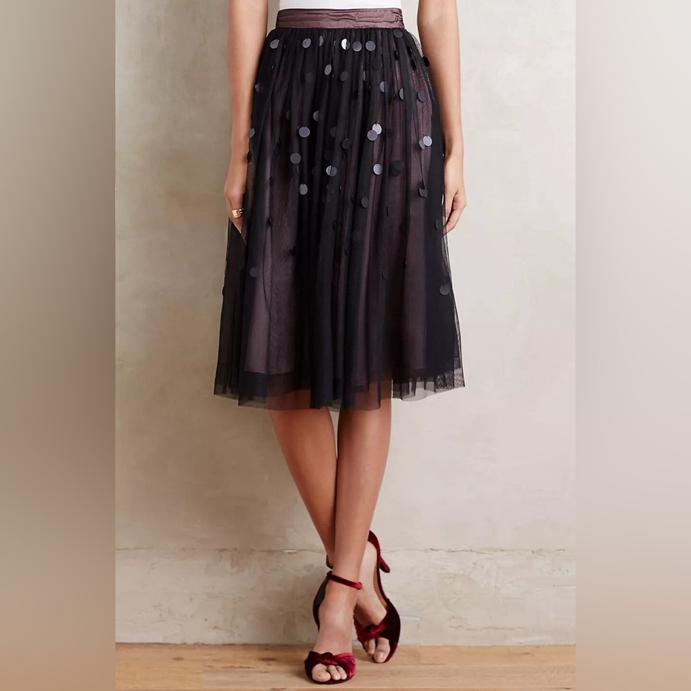 NWT Anthropologie Moulinette Soeurs Effervescent Black Tulle Skirt Sz 6 $198